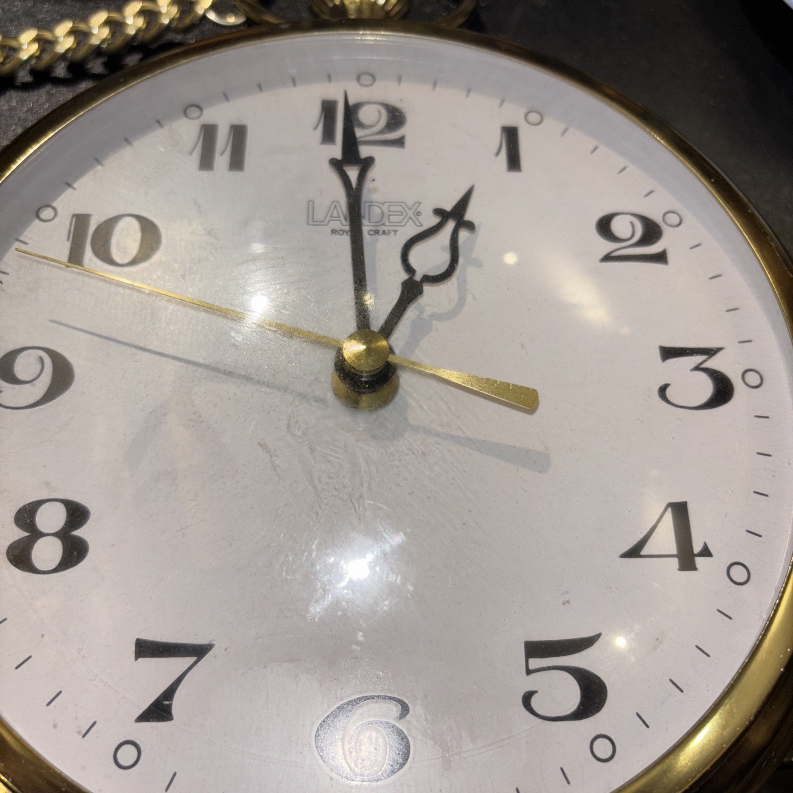 Landex Royal Craft Pocket Watch Style Wall Clock 8in Diameter Gold Tone Japan