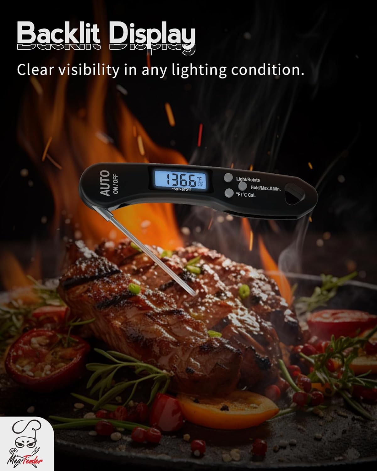Digital Meat Thermometer Instant Read with Backlight for Cooking and Grilling
