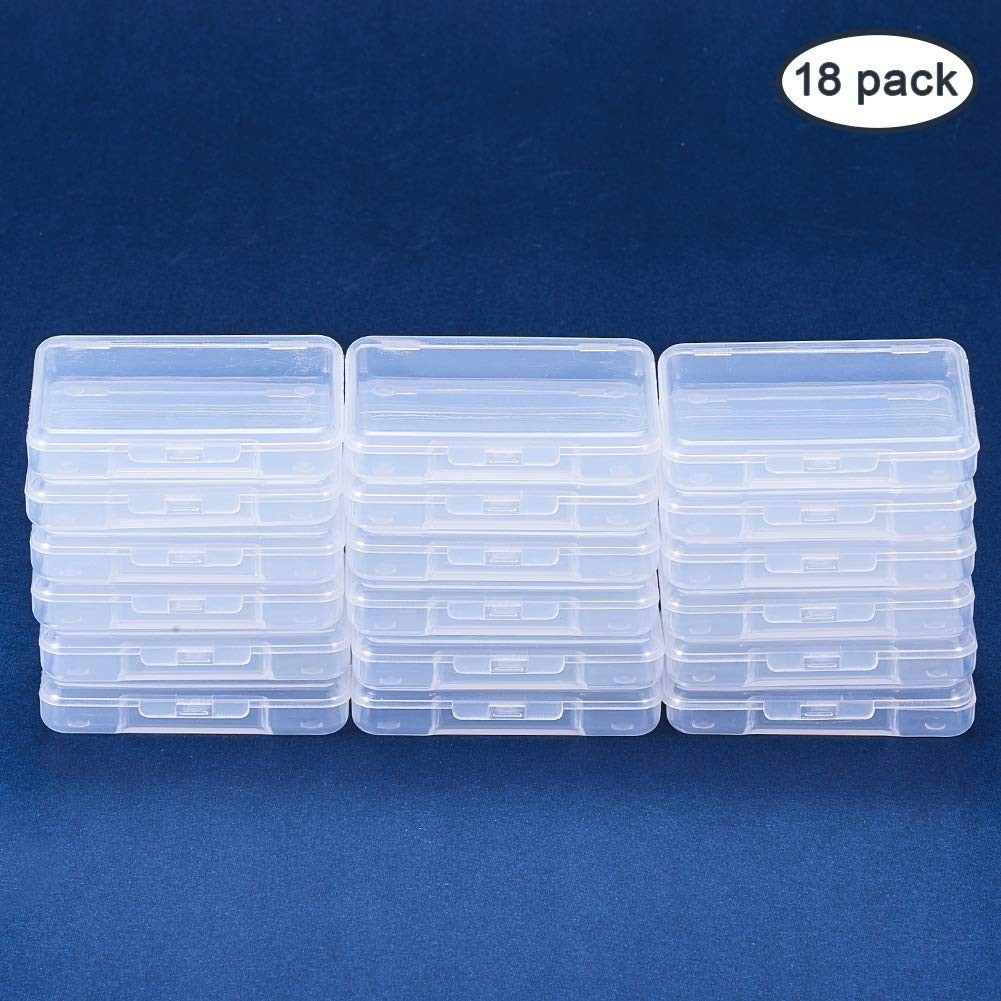 18 Pack 2.63x2x0.47 Inches Rectangle Clear Plastic Bead Storage Containers Bo...