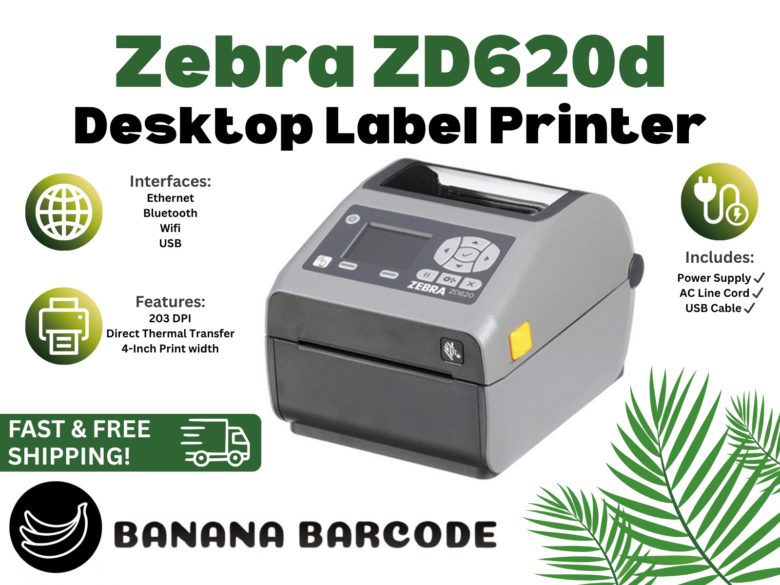Zebra ZD620d Barcode Label Printer Bundle | USB + WiFi + Bluetooth | 203 DPI⚡️✅