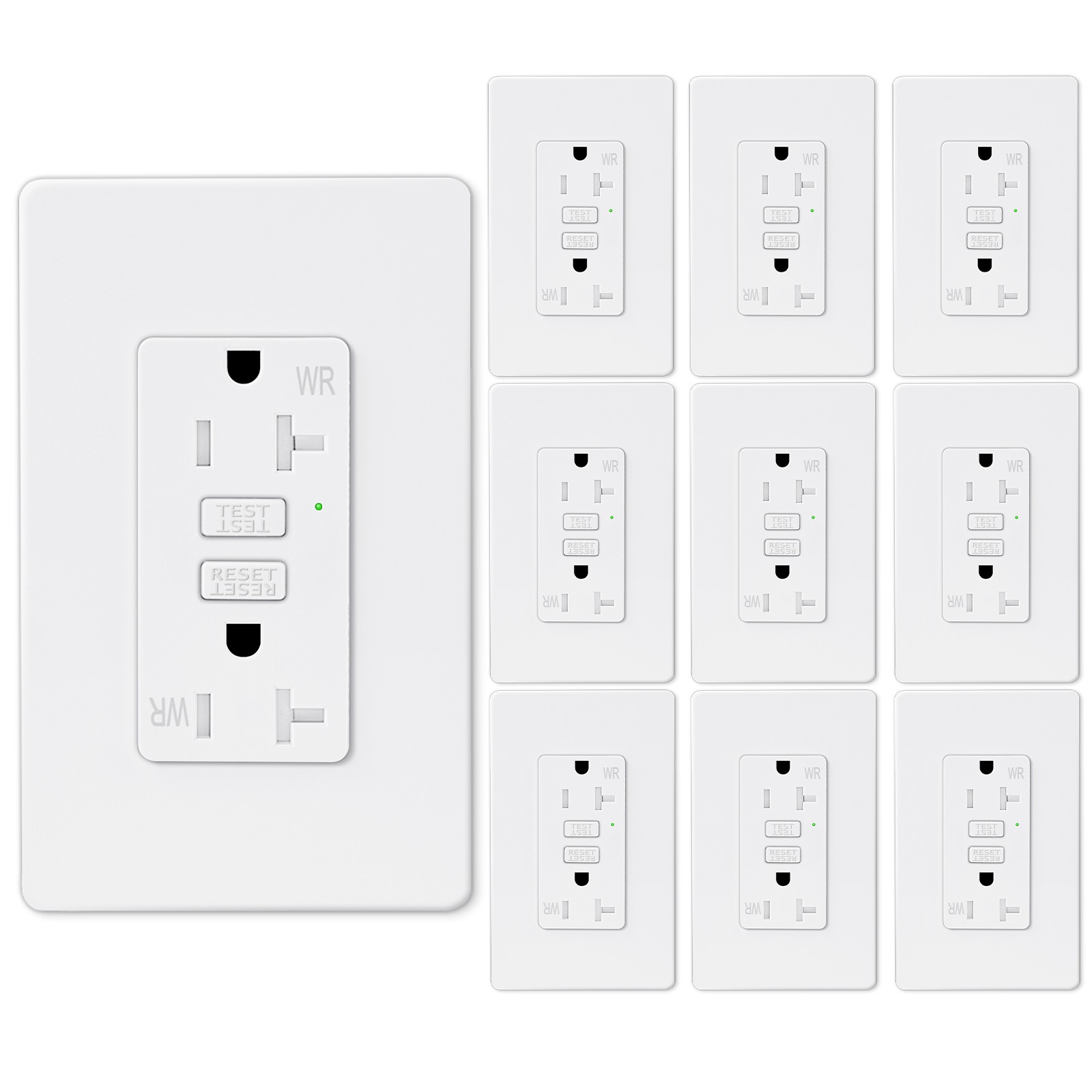 10PK GFI GFCI Outlet Slimmer 125V 20AMP White Home Receptacle Wall Outlet TR WR