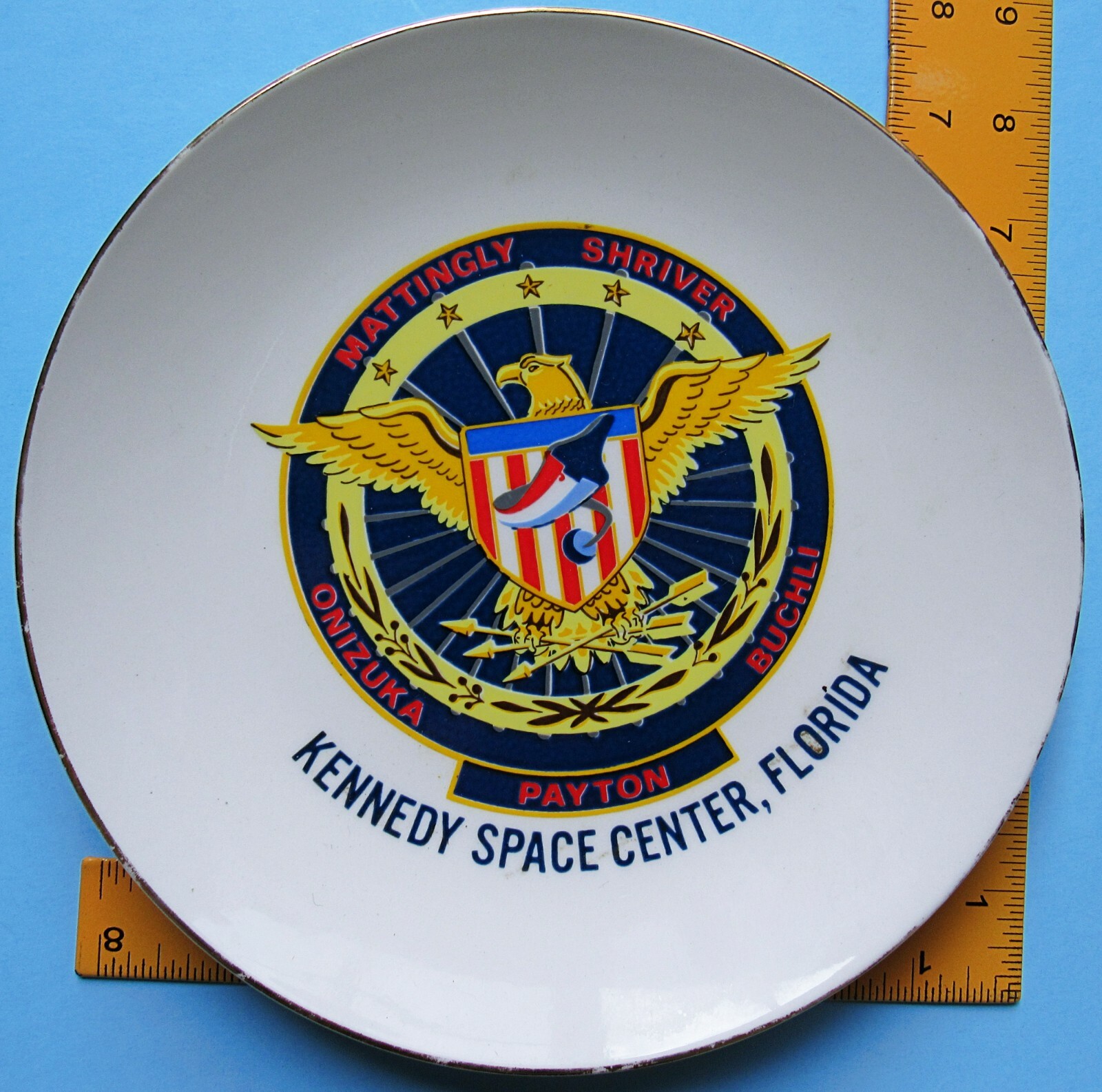 NASA CERAMIC PLATE vtg STS-51C Space Shuttle Discovery KSC Payton Onizuka Buchli