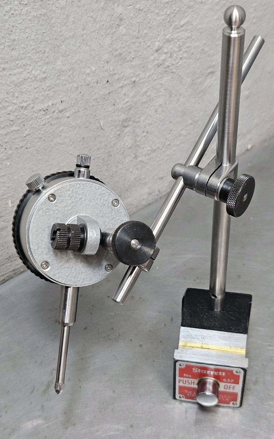 Starrett No. 657AA magnetic base + 1" dial indicator - micrometer - caliper