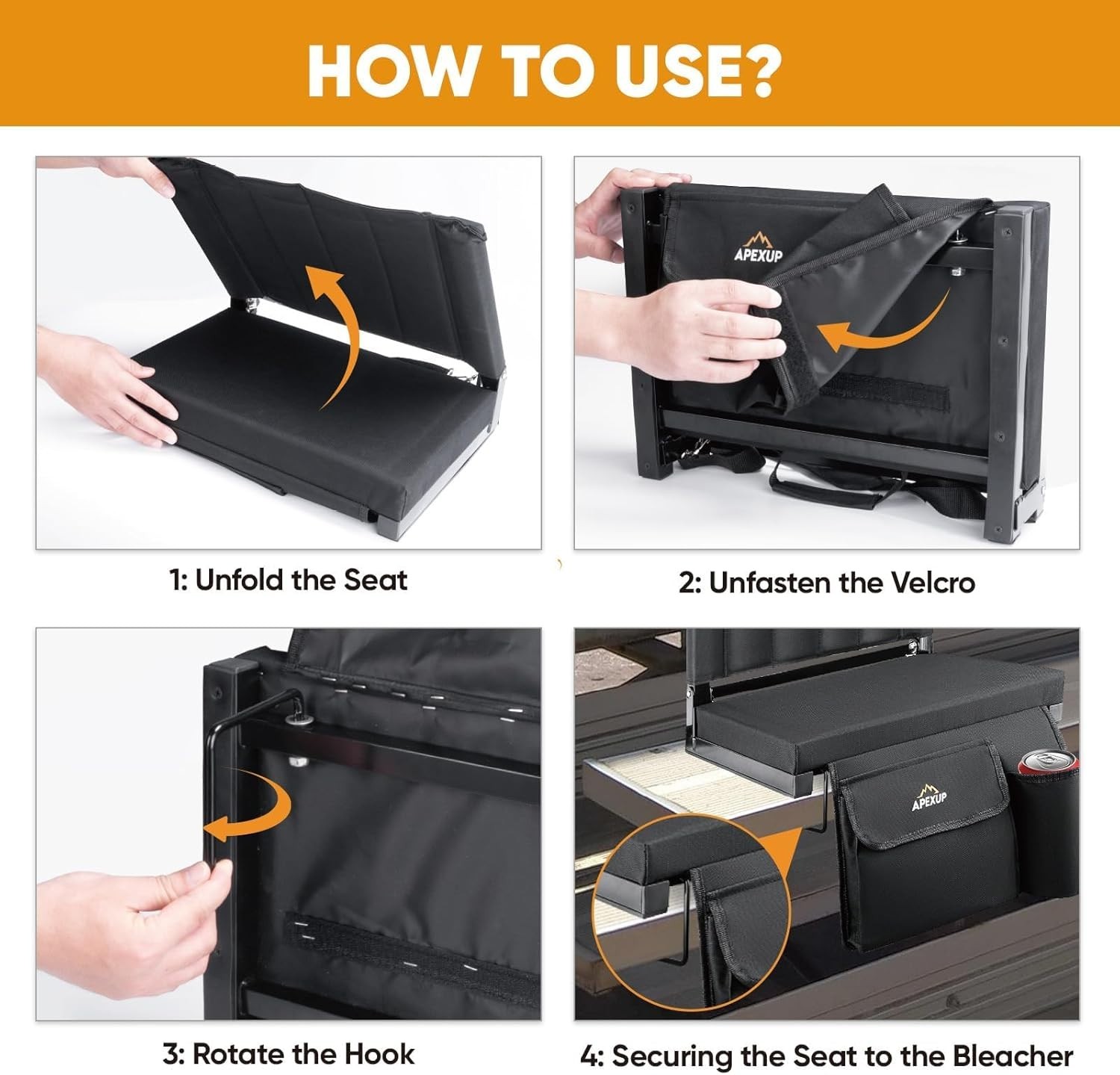 Stadium Seats with Back Support, Portable Bleacher Seat with Large Pocket and...