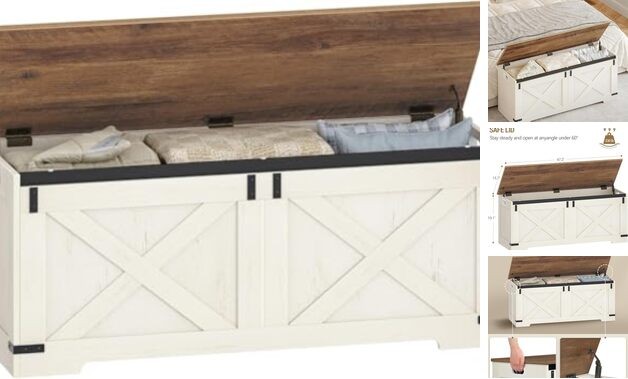 47.2" Storage Chest, Large Storage 15.7"D x 47.2"W x 19.1"H White and Brown