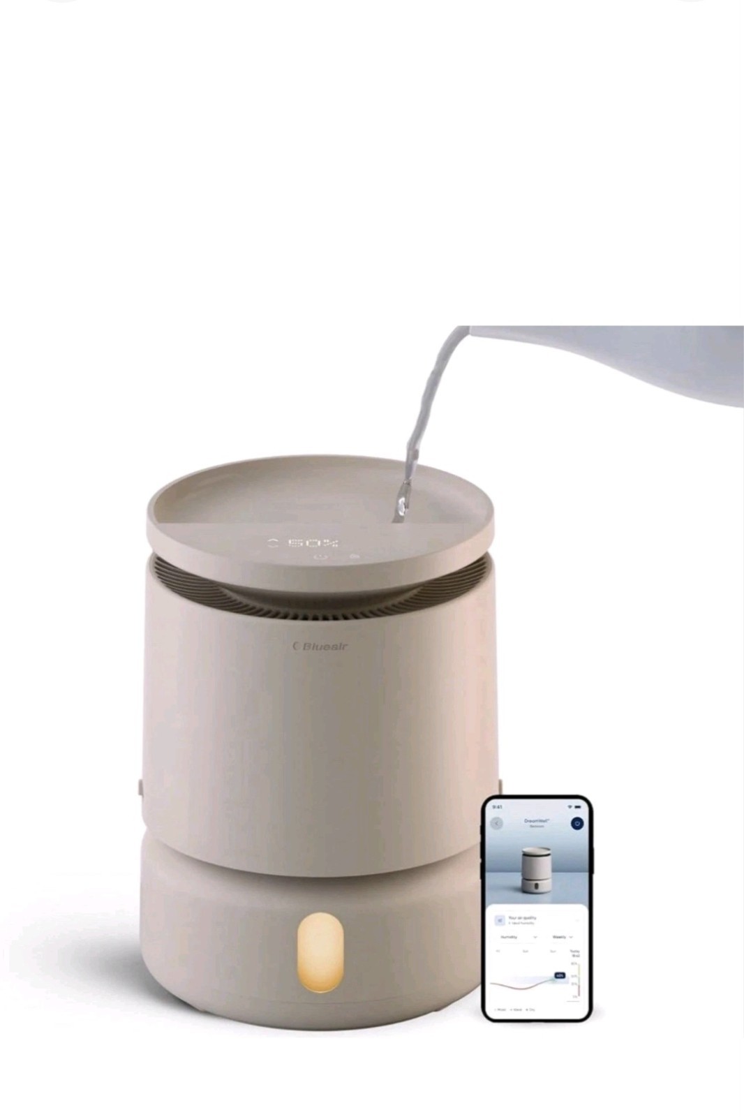 BLUEAIR Room Humidifier - DreamWell - 48Hr Top-Fill Mist-Free Invisible Mist