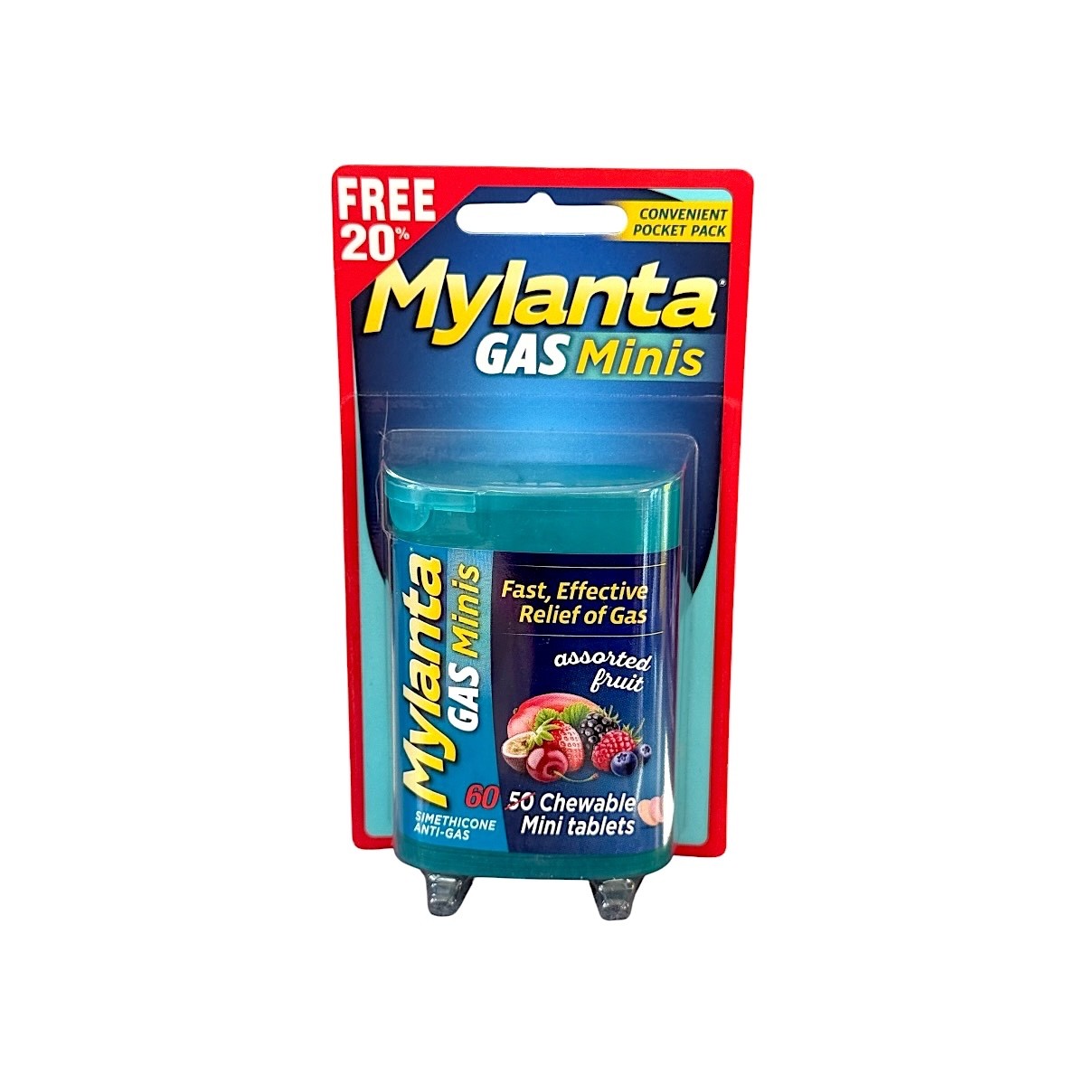 Mylanta Gas Minis 60 Chewable Mini Tablets Gas Relief Pocket Pack Assorted Fruit