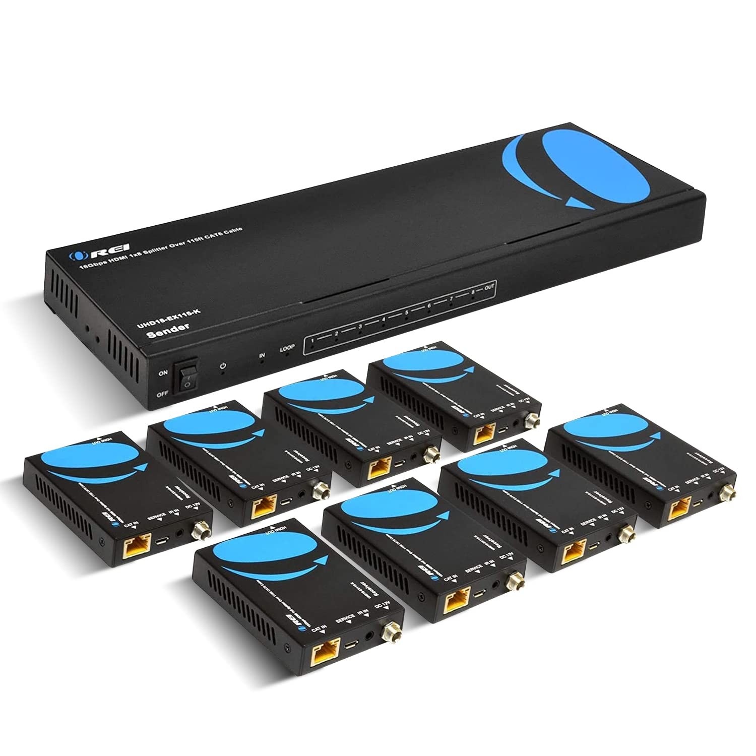 OREI 4K 1x8 HDMI Extender Splitter Over CAT6/7 Cable 115 Ft(UHD18-EX115-K)
