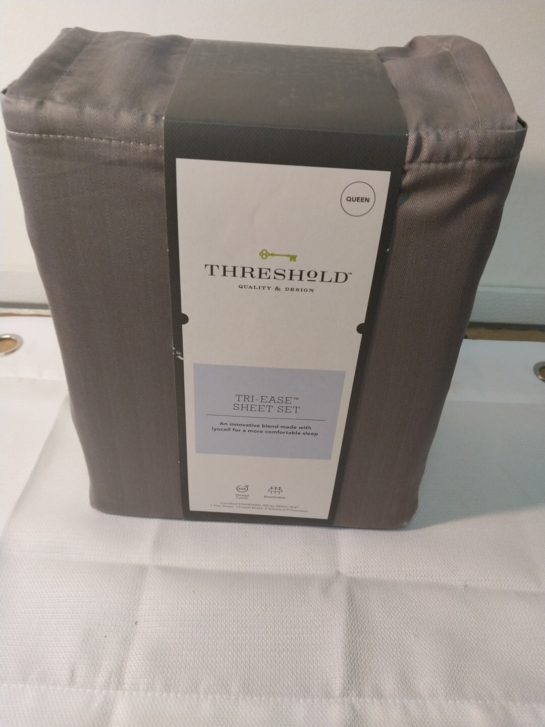 Threshold  Queen Size 500 TC Tri-Ease 4PC Sheet Set Grey