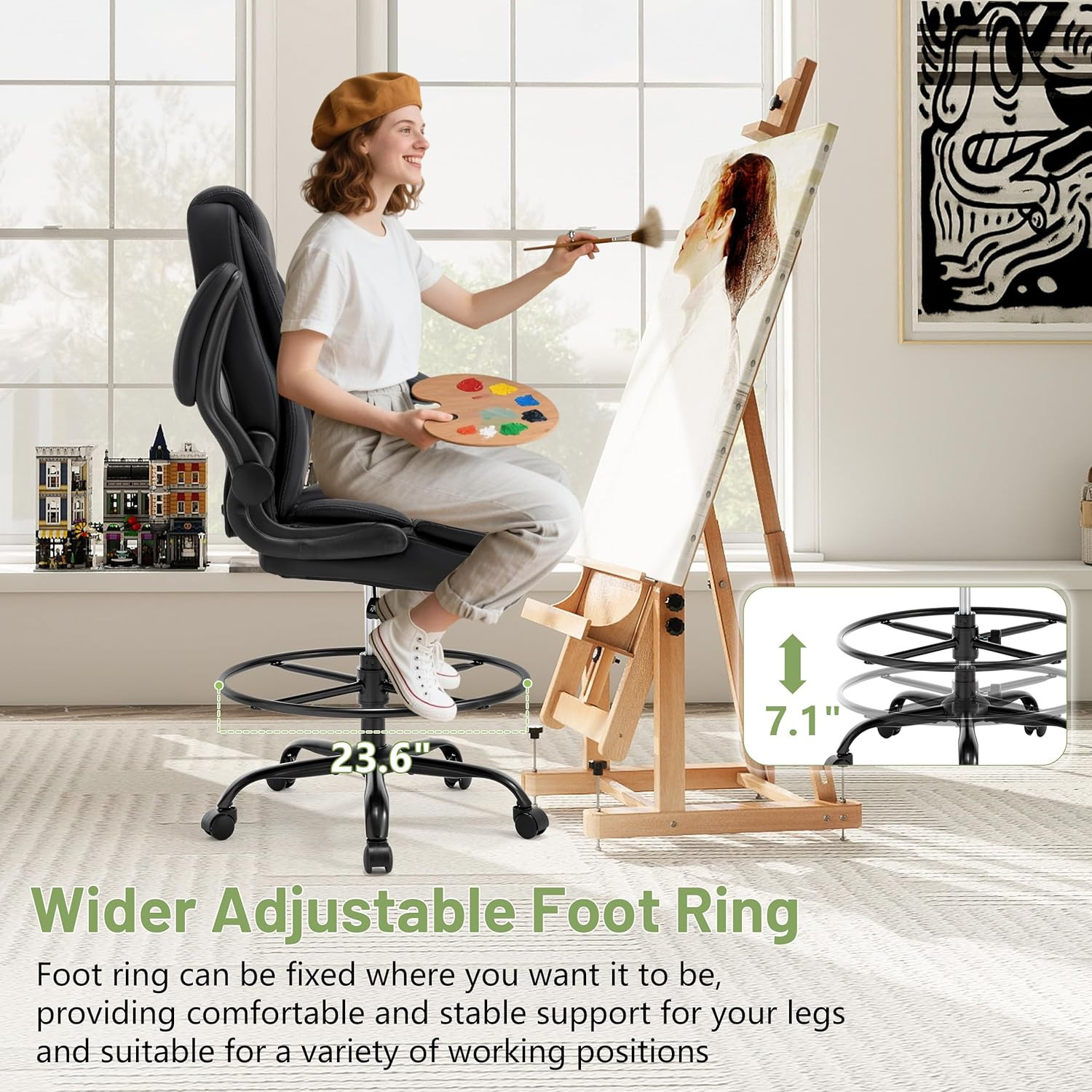 500LBS Drafting Chair, High Back Safer Standing Desk Chair, Executive Tall Offic