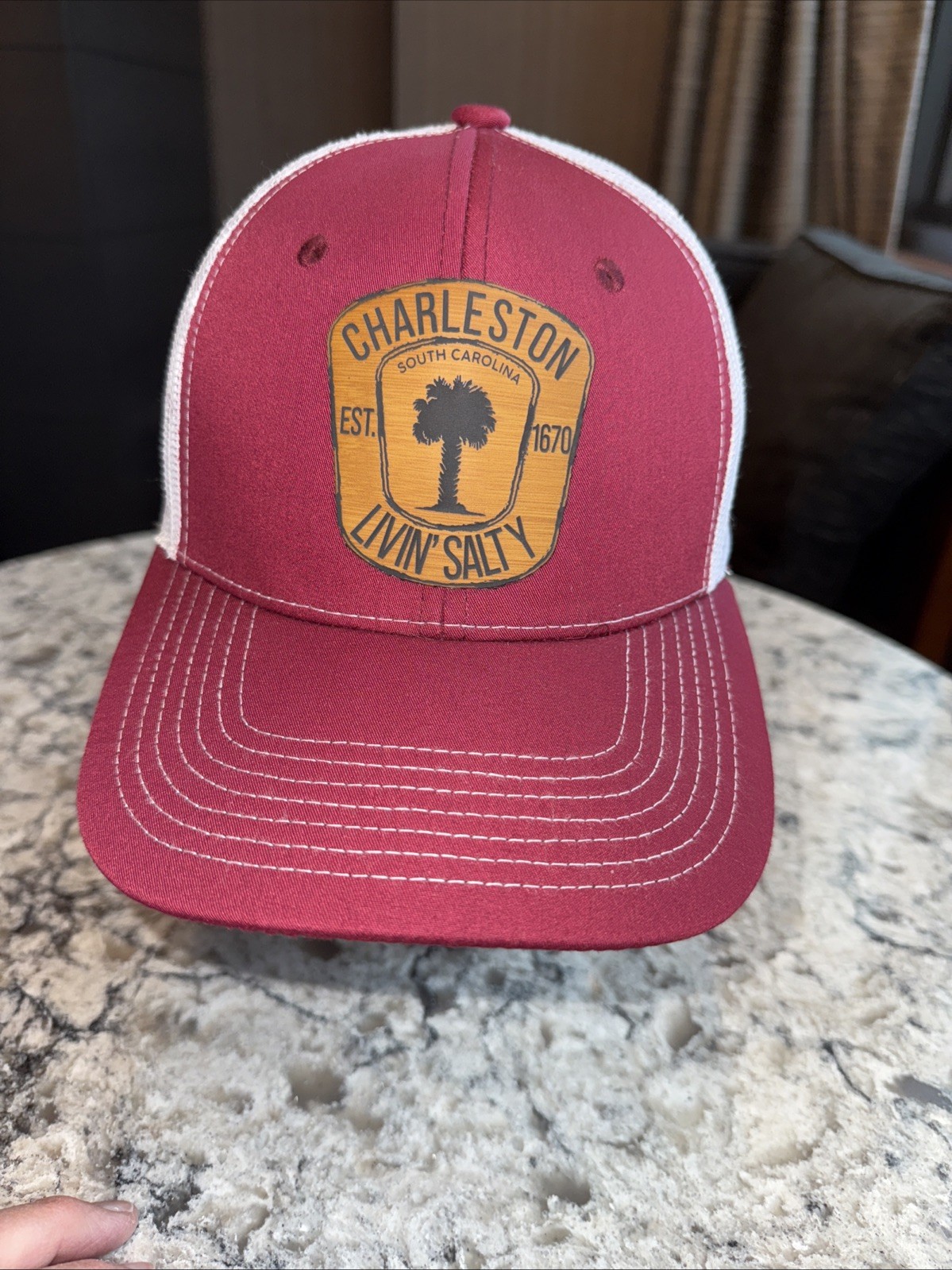 Charleston South Carolina Est 1670 Patch Maroon White Trucker HatCap Livin Salty
