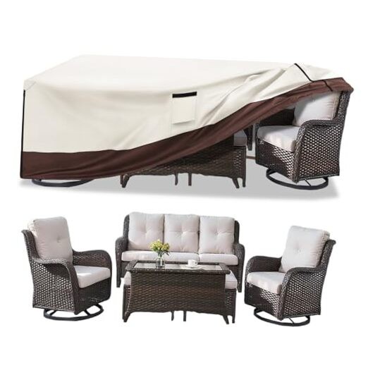 Patio Furniture Cover for 5 Pieces Set-Waterproof 126" L x 63" W x 28" H Beige