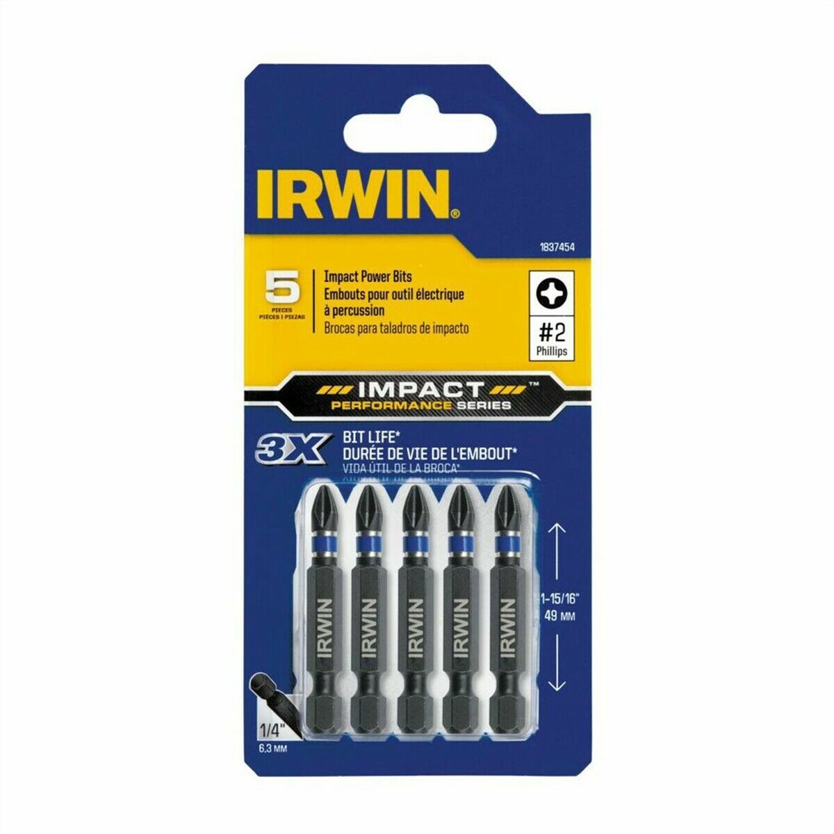 *IRWIN 5 PACK IMPACT POWER BITS #2 1 15/16" 1837454 FREE SHIPPING