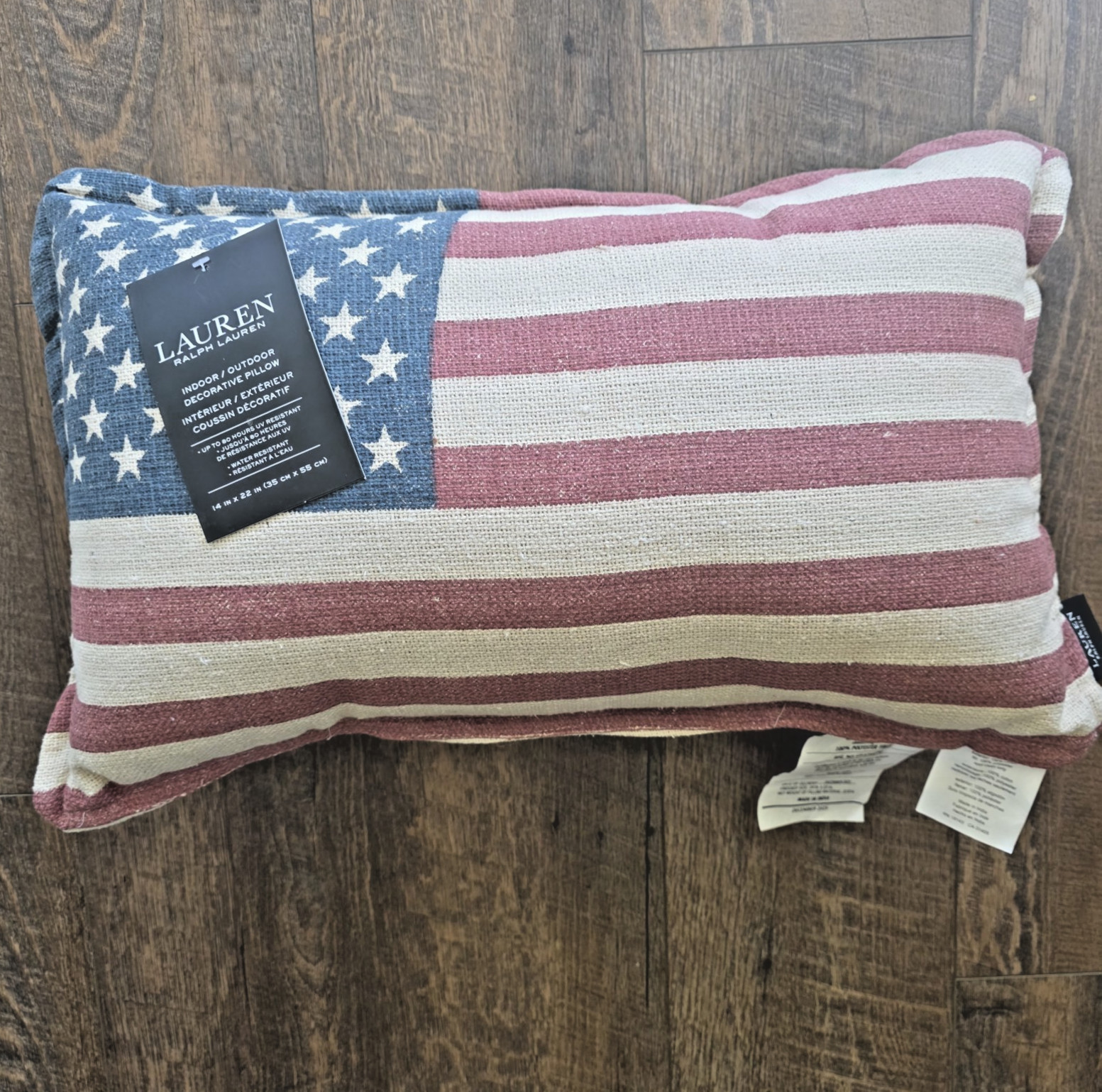 Ralph Lauren American Flag Heritage Cotton Pillow 14x22 Indoor Outdoor NEW