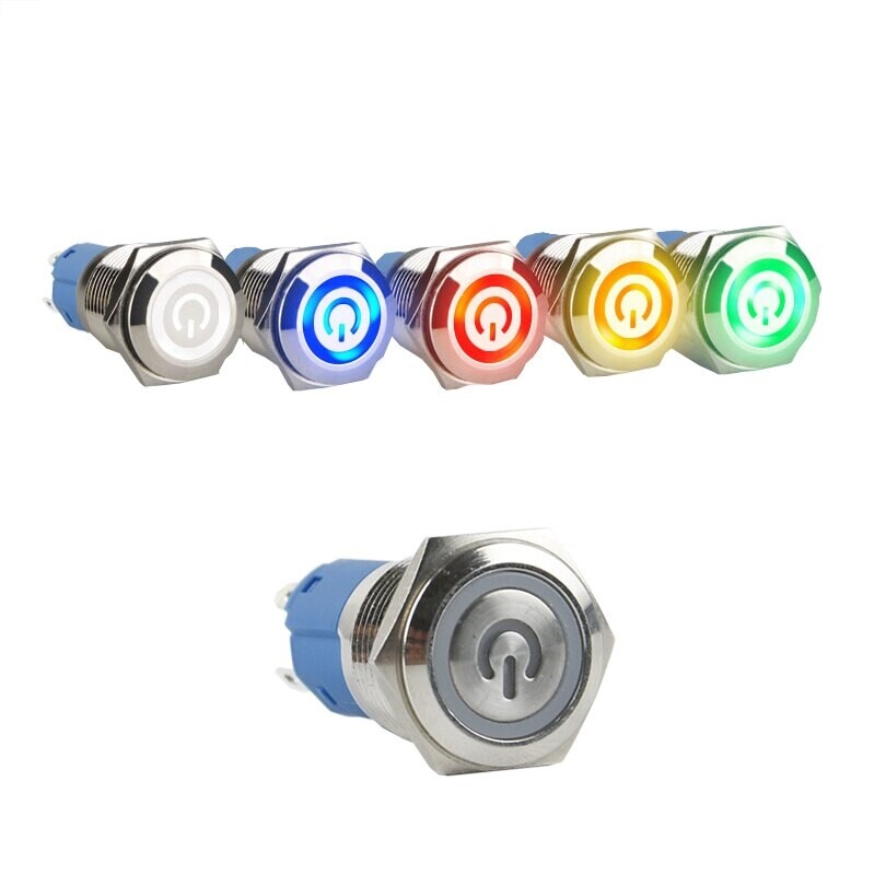 12V 16mm Stainless Steel LED Push Button Switch Power On Off NO NC Power Button