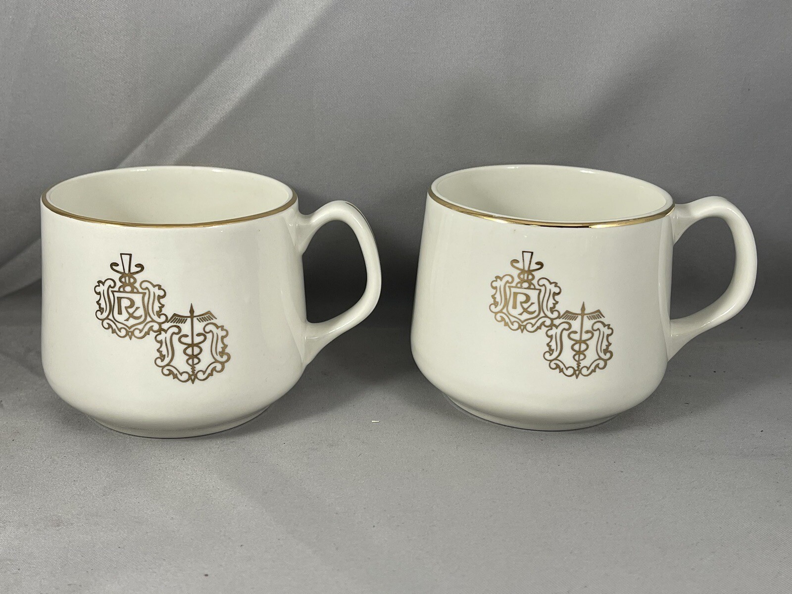 Pair Of Ultra Rare Gold Leaf Medical Pharmaceutical Apothecary Coffee Mugs
