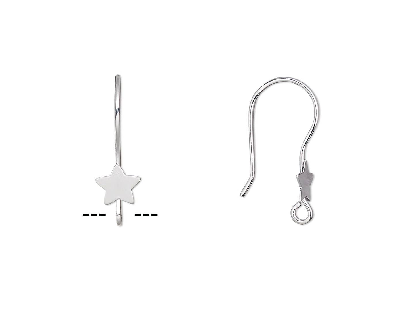 Ear Wire, 10 Silver Plated Stainless Steel 21mm Fishhook with Star & Open Loop