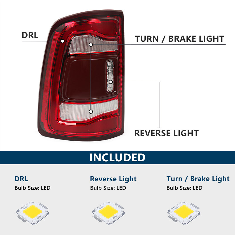 Pair For 2019-2024 Dodge RAM 2500 3500 Red Bezel LED Tail Lights w/ Blind Spot