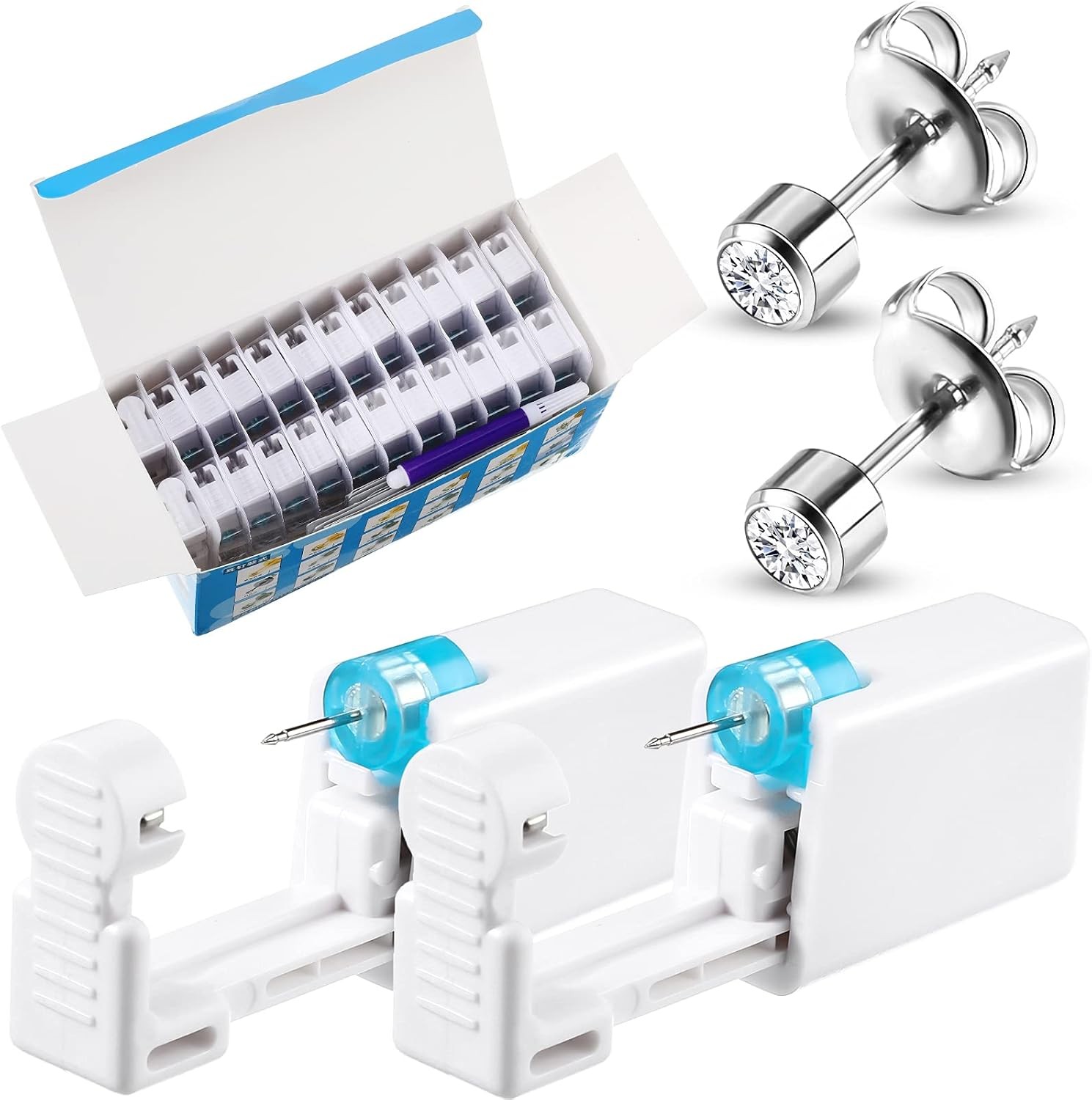Chumia 24 Pieces Self Ear Piercing Tool Disposable Kit Silver Earring