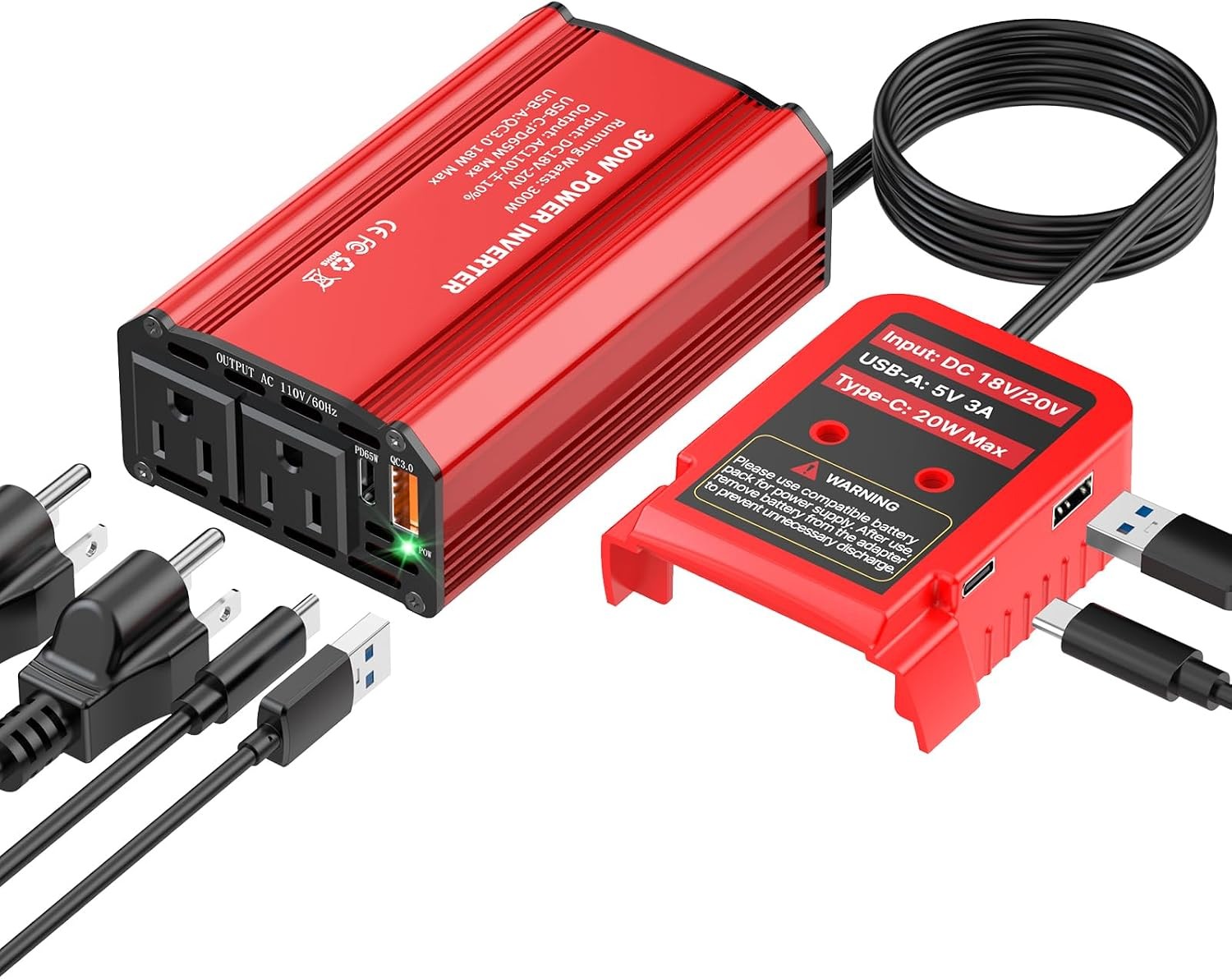 300W Power Inverter Compatible with Milwaukee M18 Battery, DC 18V to AC 110V Bat