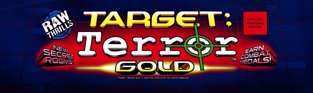 Target Terror Gold Arcade Marquee 27.75" x 8.25"