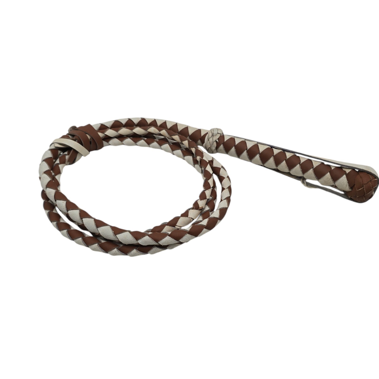 New Old Stock Brown And White Braided Leather Whip Made In Mexico Bull Horse