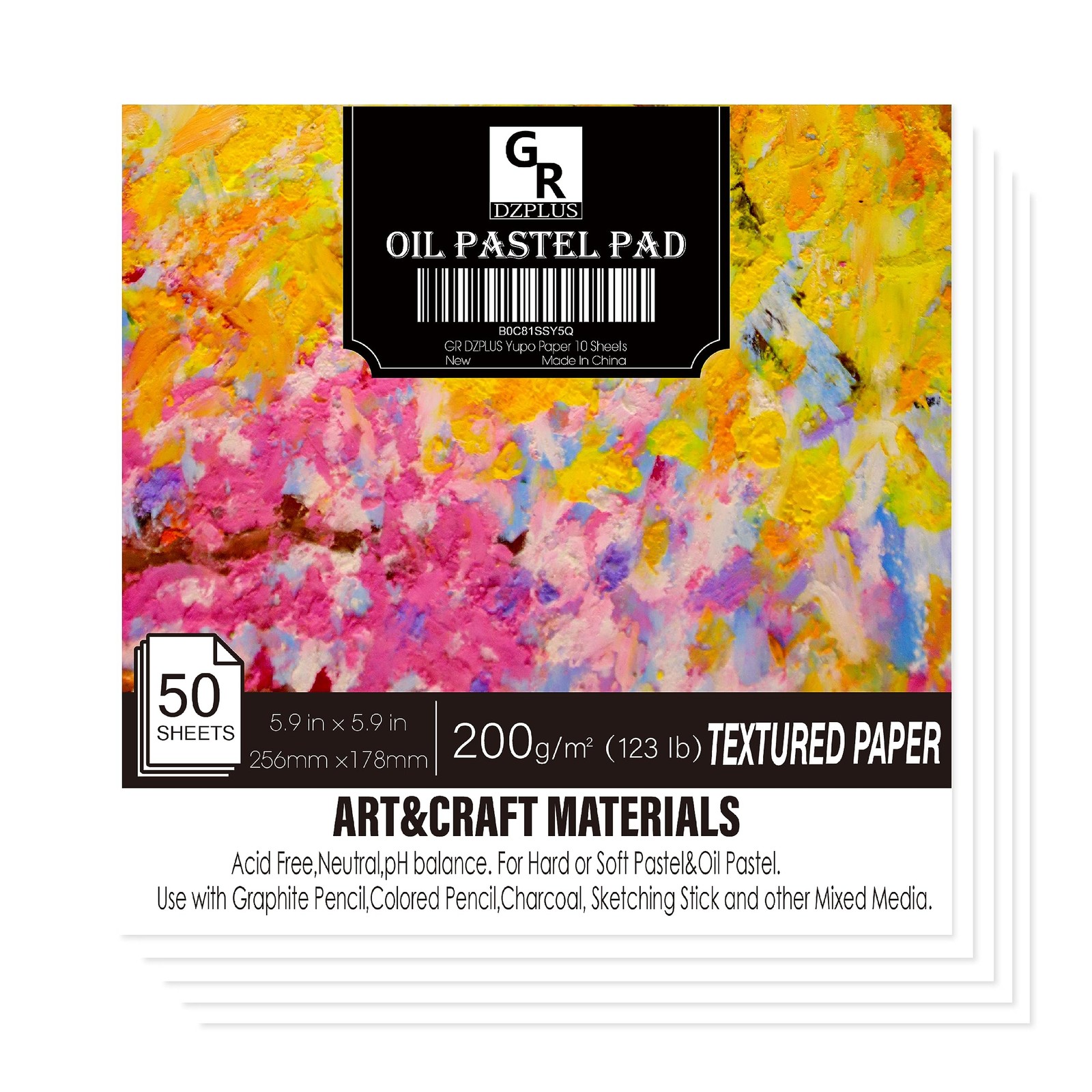 Oil Pastel Pad 5.9x5.9 Inch 200gsm 50 Sheet Heavyweight Drawing Paper Sketch Pad
