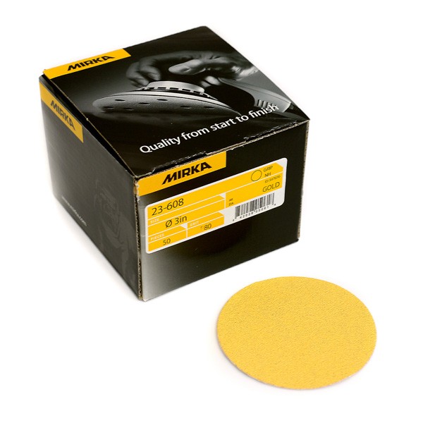Mirka 23-608-080 Gold 3" Grip Backed Sanding Disc, 80 Grit, Qty. 50