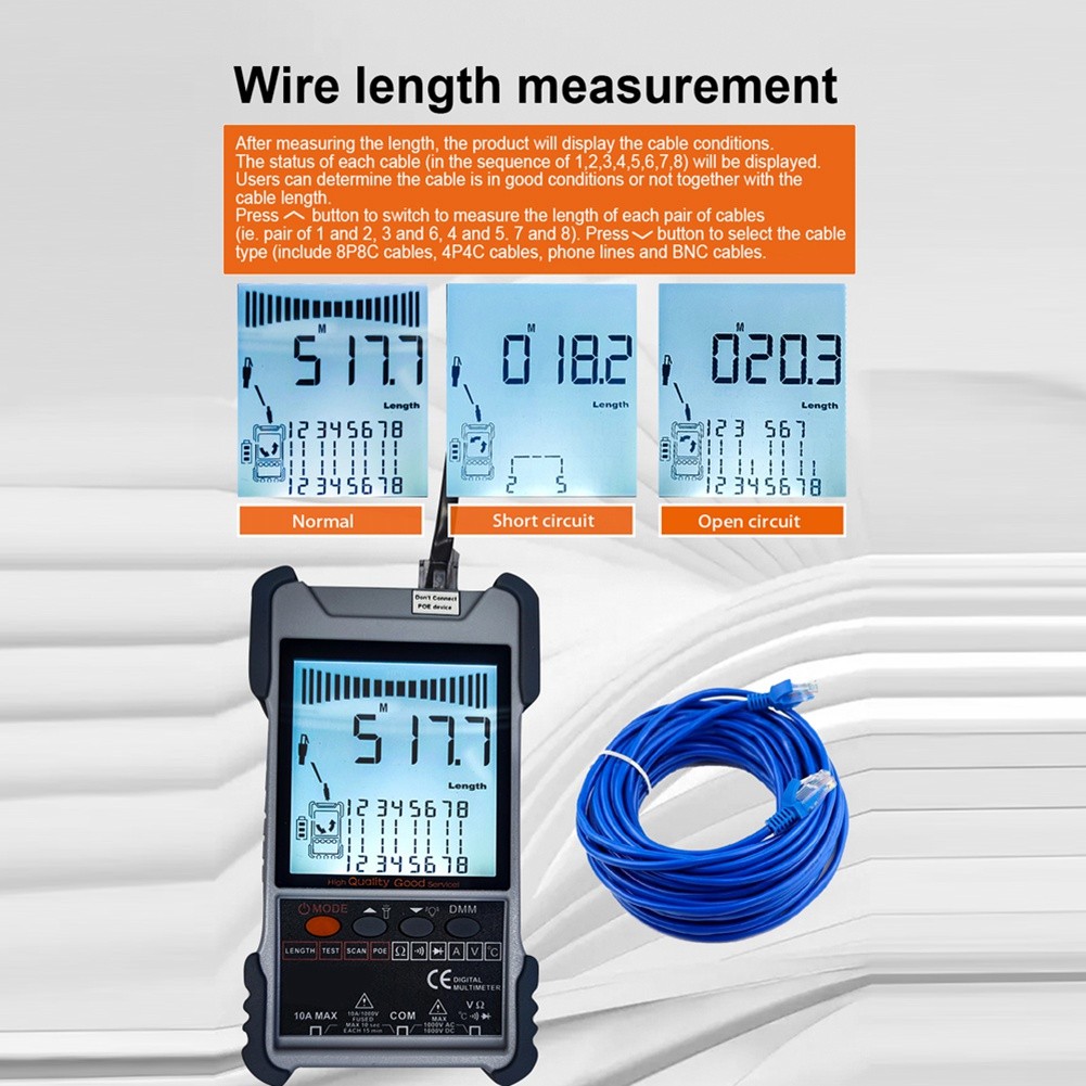 ET618 Cable Tester with LCD Display Analogs Digital Search POE Test Cable5001