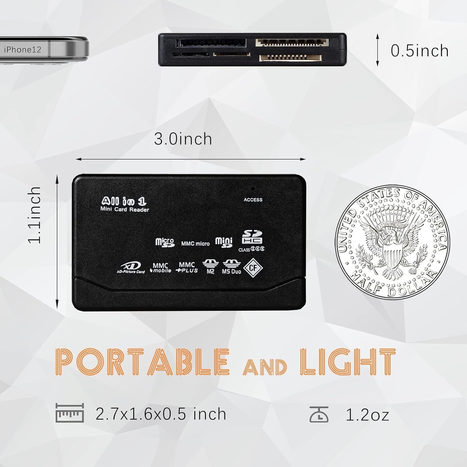Portable USB 2.0 Card Reader - Fast 480 Mbps Transfer for Multiple Card Types