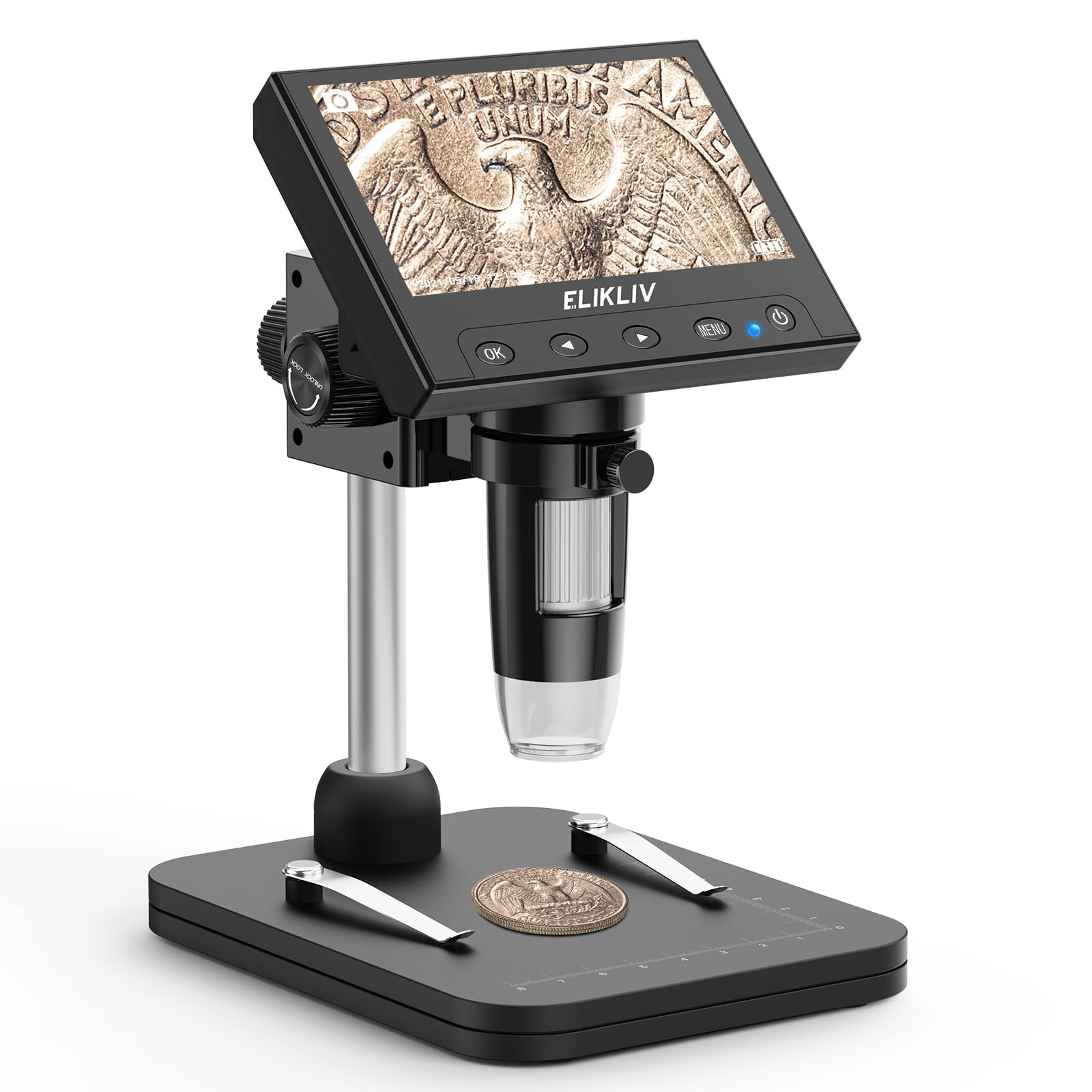 Elikliv Coin Microscope, 4.3'' LCD Digital Microscope 1000x, Black