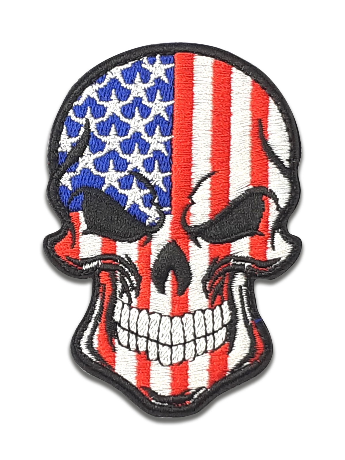 Skull US Red-Blue - Embroidered Patch - Hook and Loop - Morale Patch