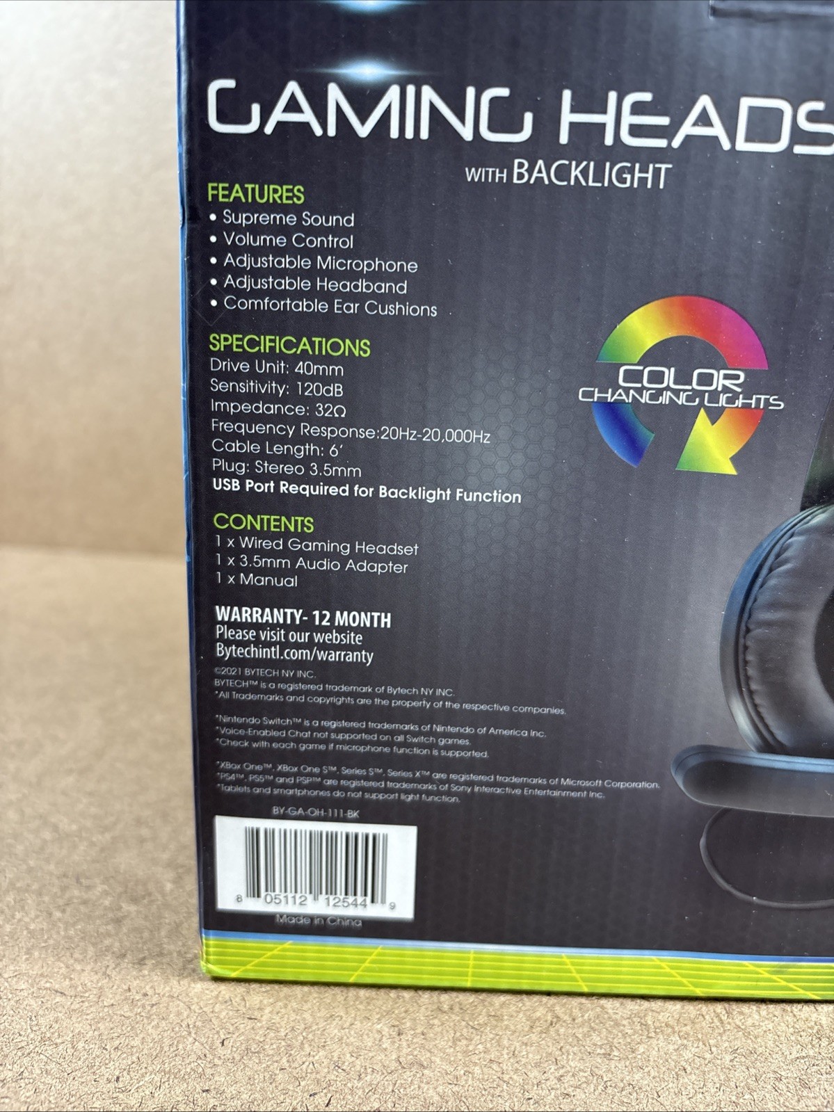 BYTECH Gaming Headset with Backlight 3.5MM Adjustable Volume & Headband NEW!