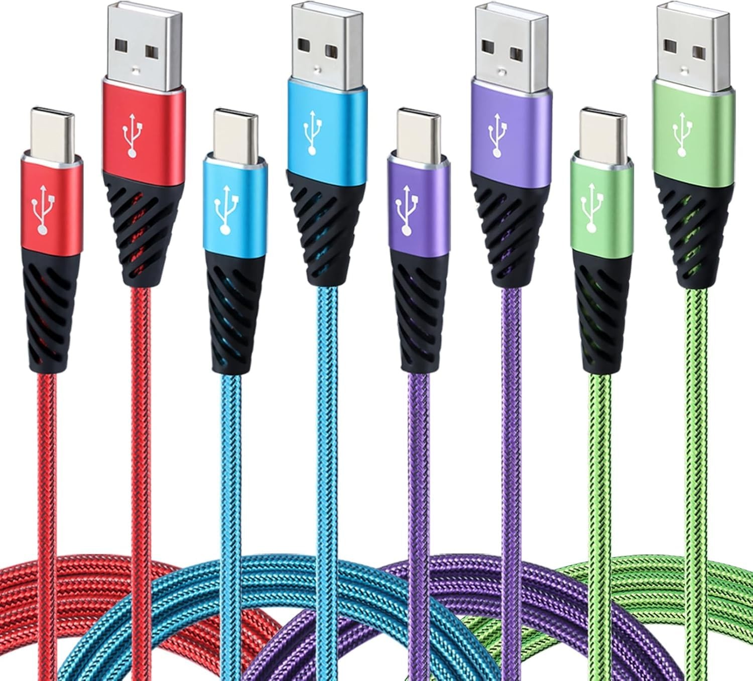 USB C 10FT Type C Charger Cable 4-Pack Fast Charging Nylon Braided Phone