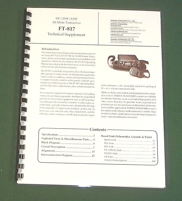 Yaesu FT-817 Technical Supplement: With Complete set of 11"X17" Foldout Diagrams