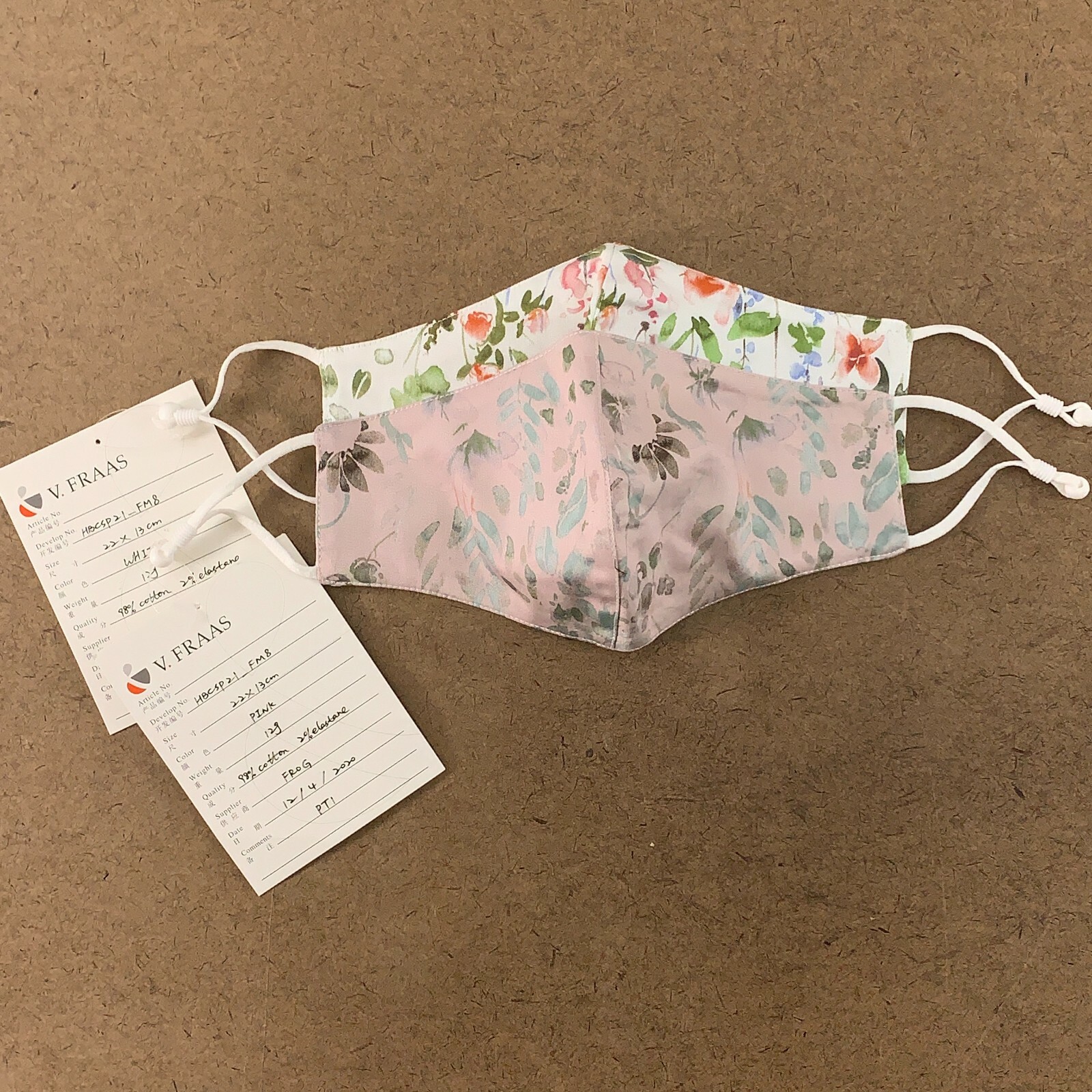 V.Fraas Women's One Size Adjustable Floral Print 2 Pack Face Masks NWT