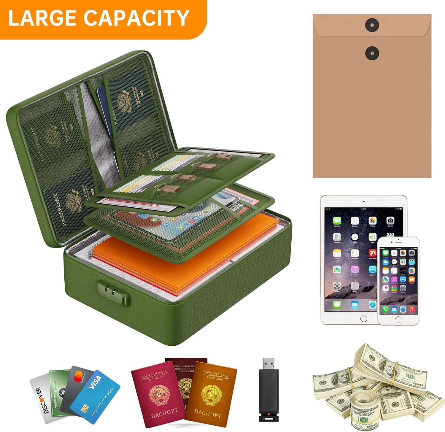 Portable 8-Layer Fireproof & Waterproof Document Organizer - Maximum Protection
