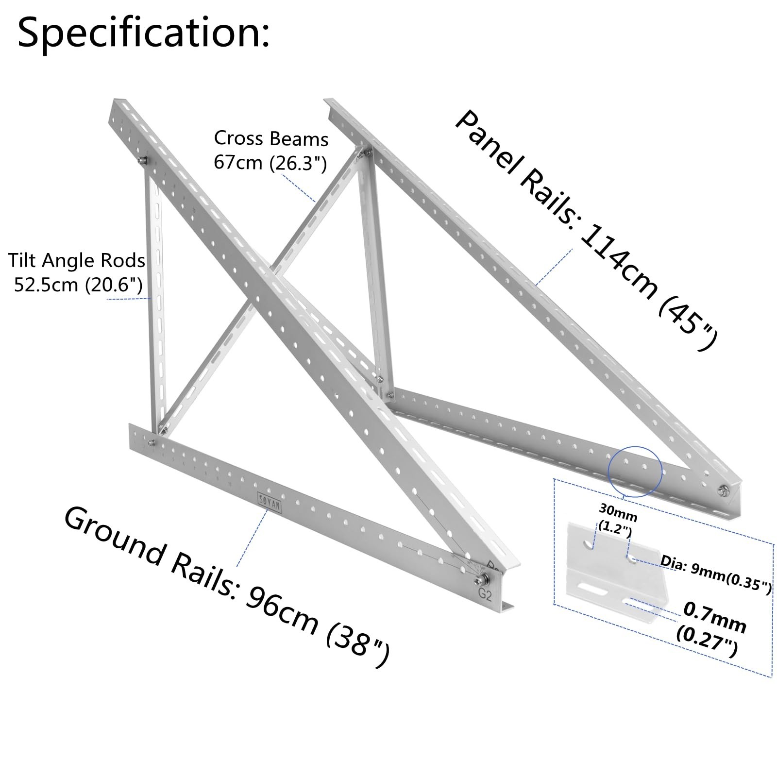 SOYAN 45" Solar Panel Mount Bracket 100-400 Watts Solar Panel Enhanced Cross