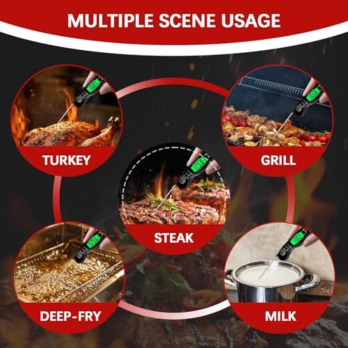 Meat Thermometer Digital，IP67 Waterproof Cooking Thermometer with Black