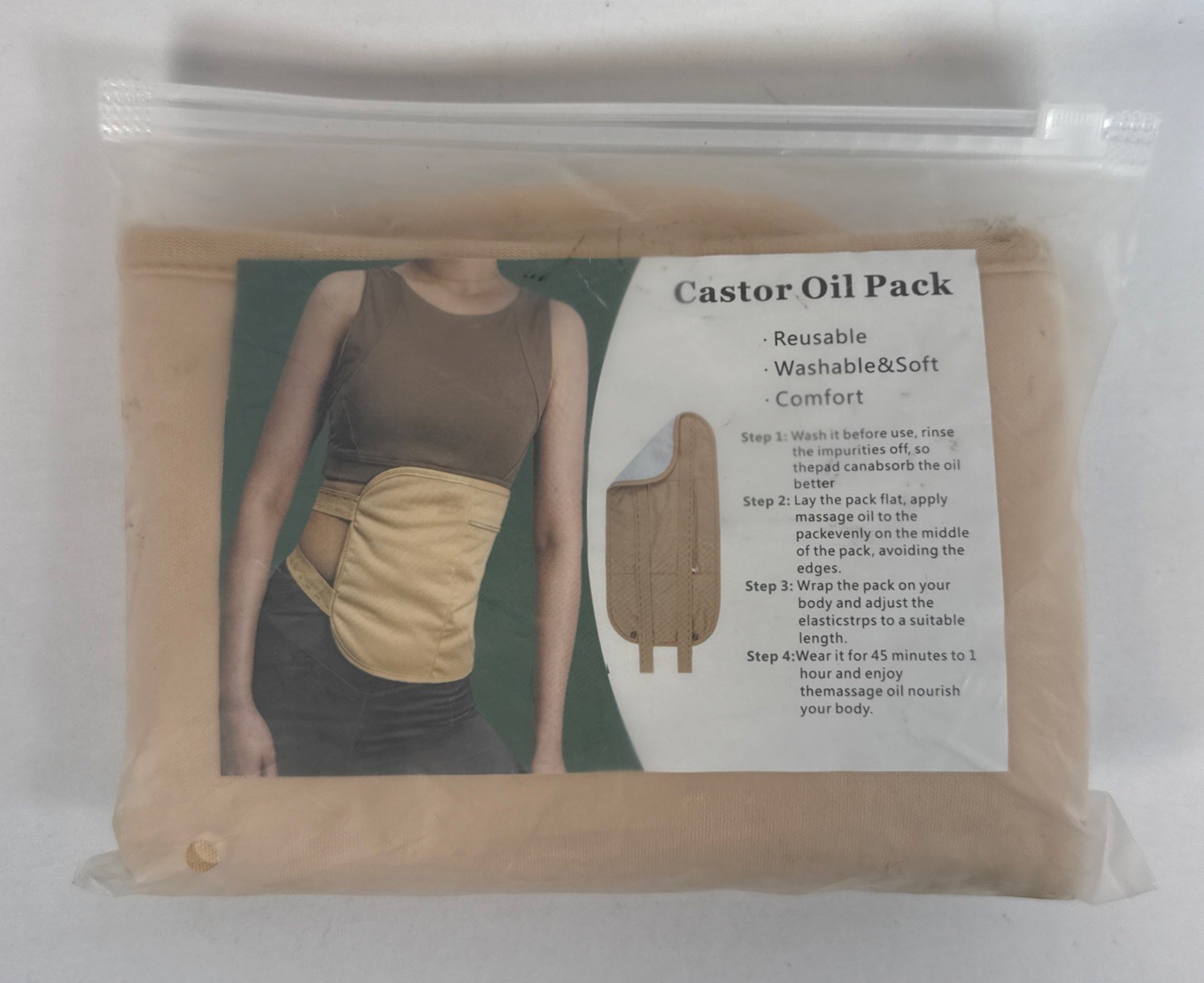 Reusable Castor Oil Pack Wrap One For Abdomen Beige Tan