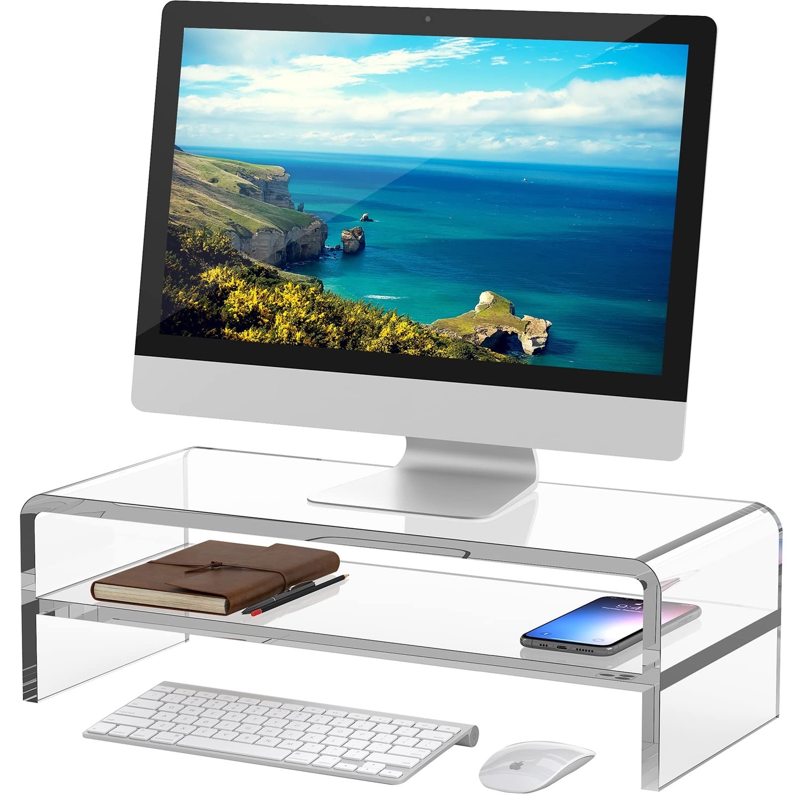 Egchi Acrylic Monitor Stand,2 Tiers Computer Monitor Riser(18x8x5.5 inches),C...