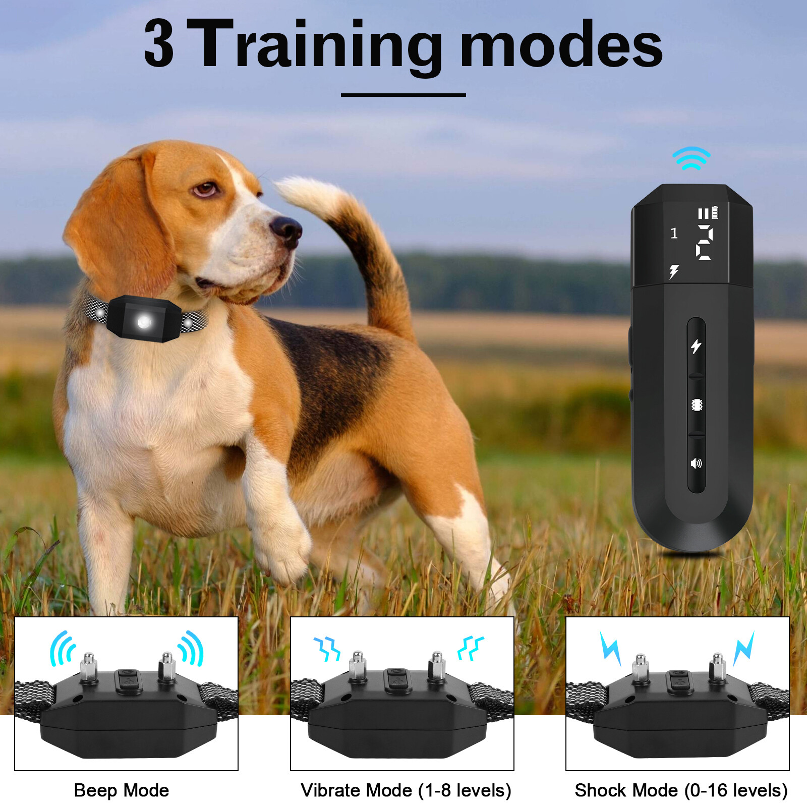 3000 FT Dog Shock Vibration Training Collar Rechargeable Waterproof Pet Trainer