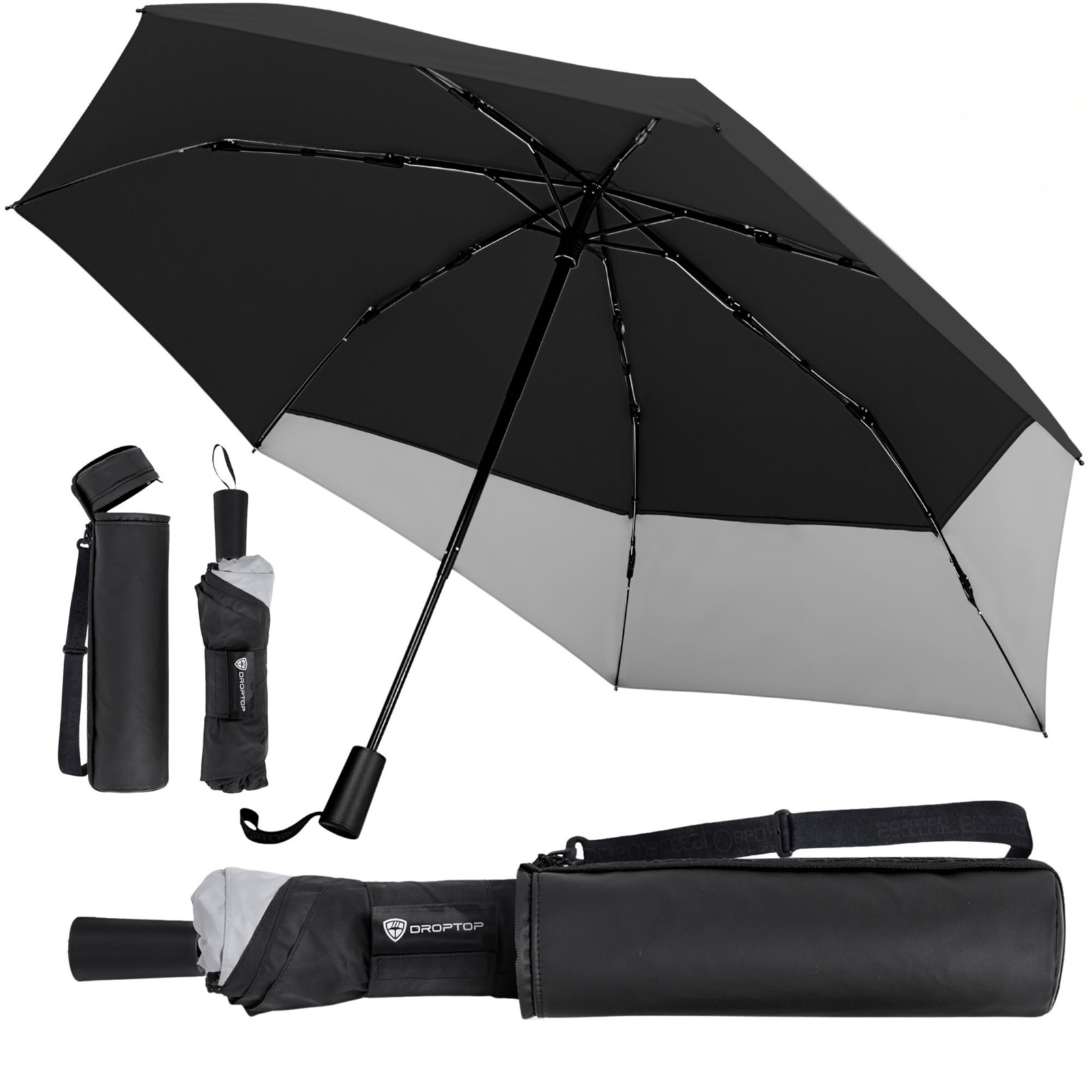 Travel Umbrella 46" Windproof Compact with Case & Strap - Portable for Active