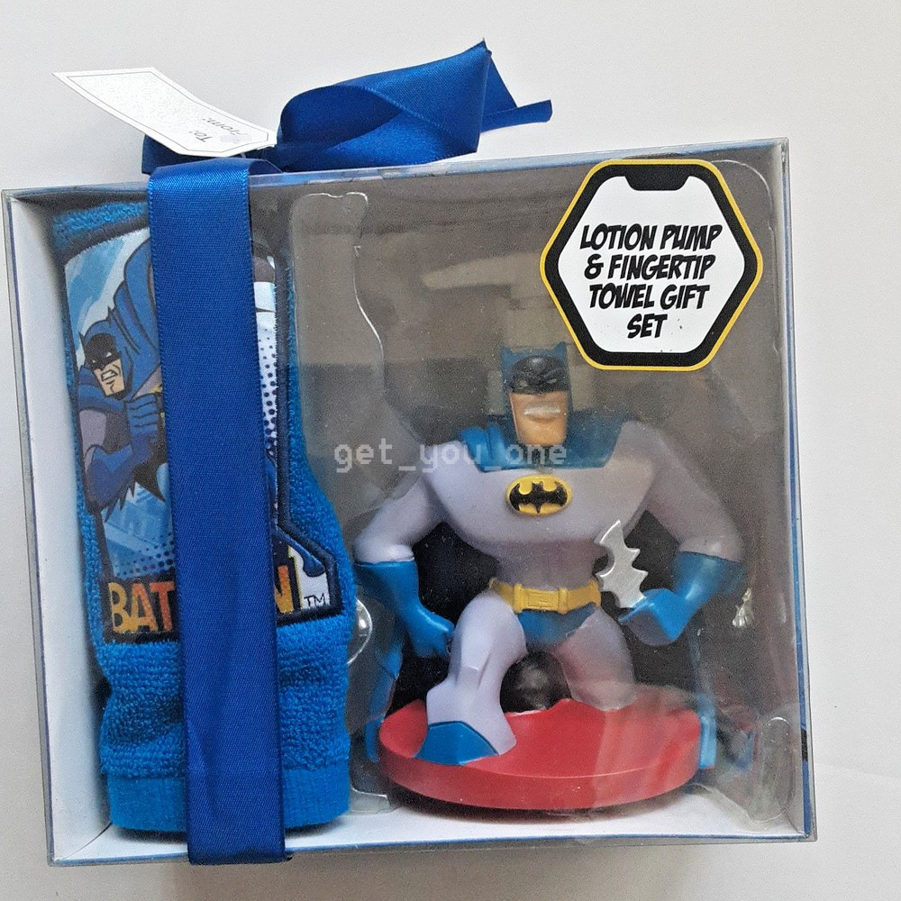 NEW Batman Lotion Pump Dispenser & Fingertip Towel Set Gift Box