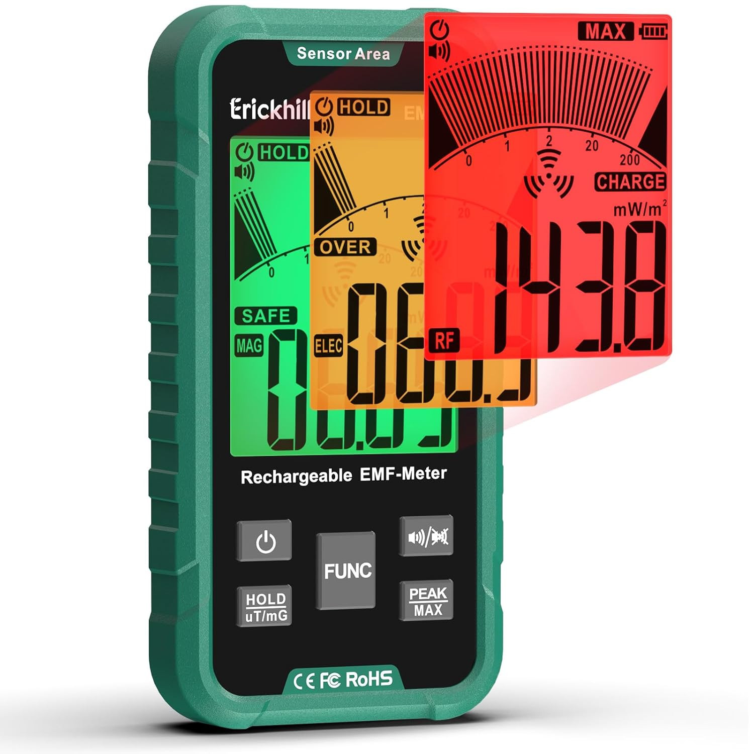 EMF Detector, 3‑In‑1 Portable EMF Meter and Radiation Detector for RF, EF, MF, &