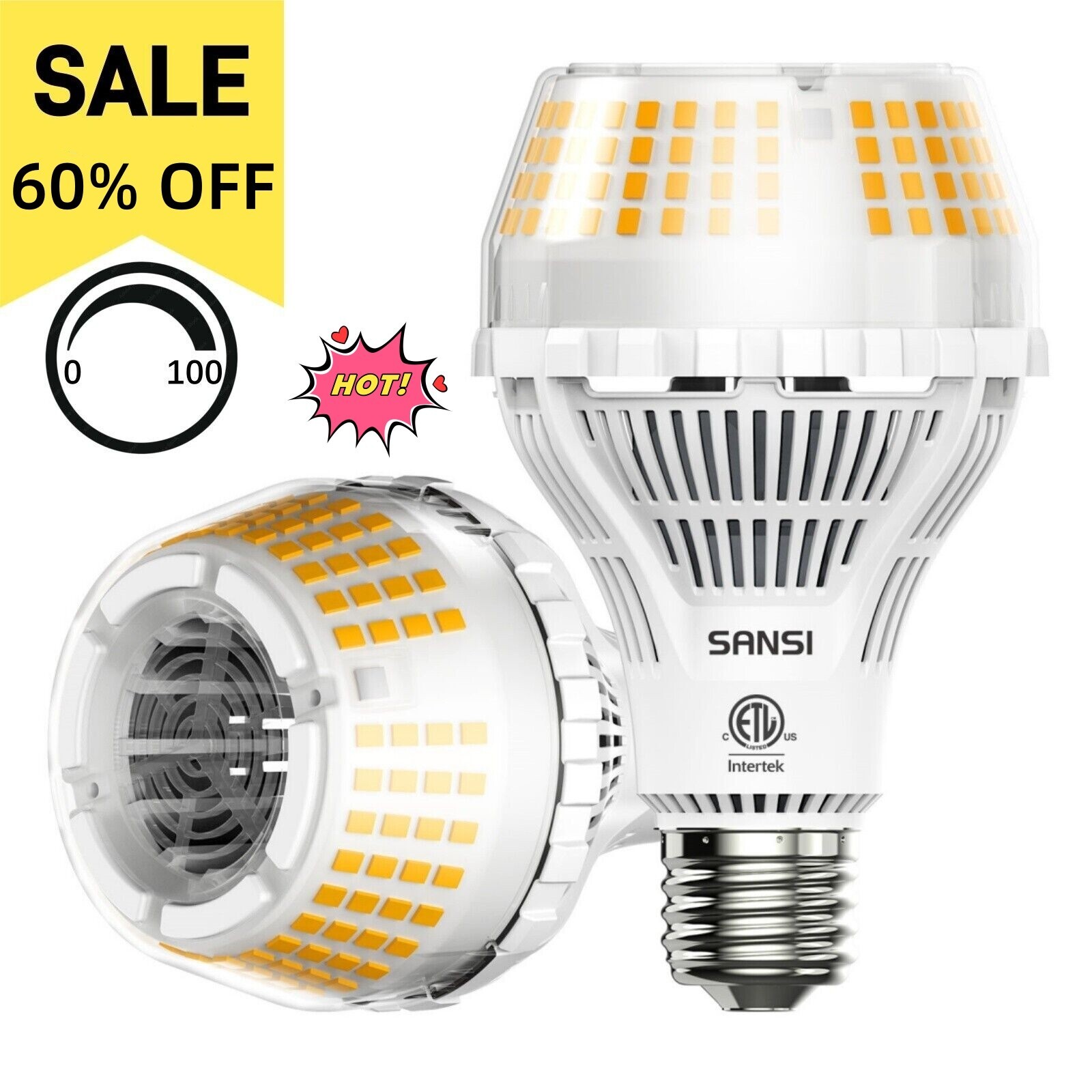2Pack 27W Dimmable LED Light Bulb 4000 lm 3000K Soft Warm E26 Energy Saving USED