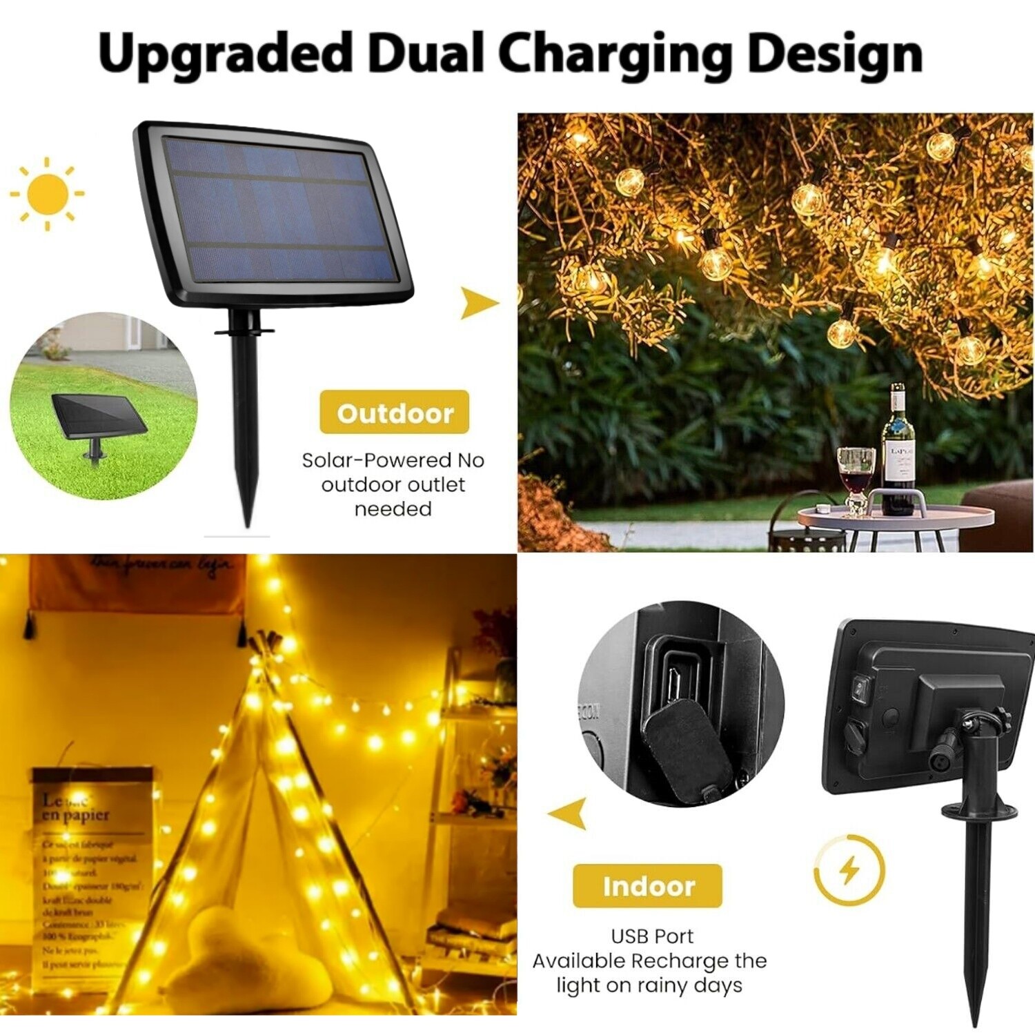 Solar String Lights - 100Ft LED Outdoor String Lights - Shatterproof, Waterproof