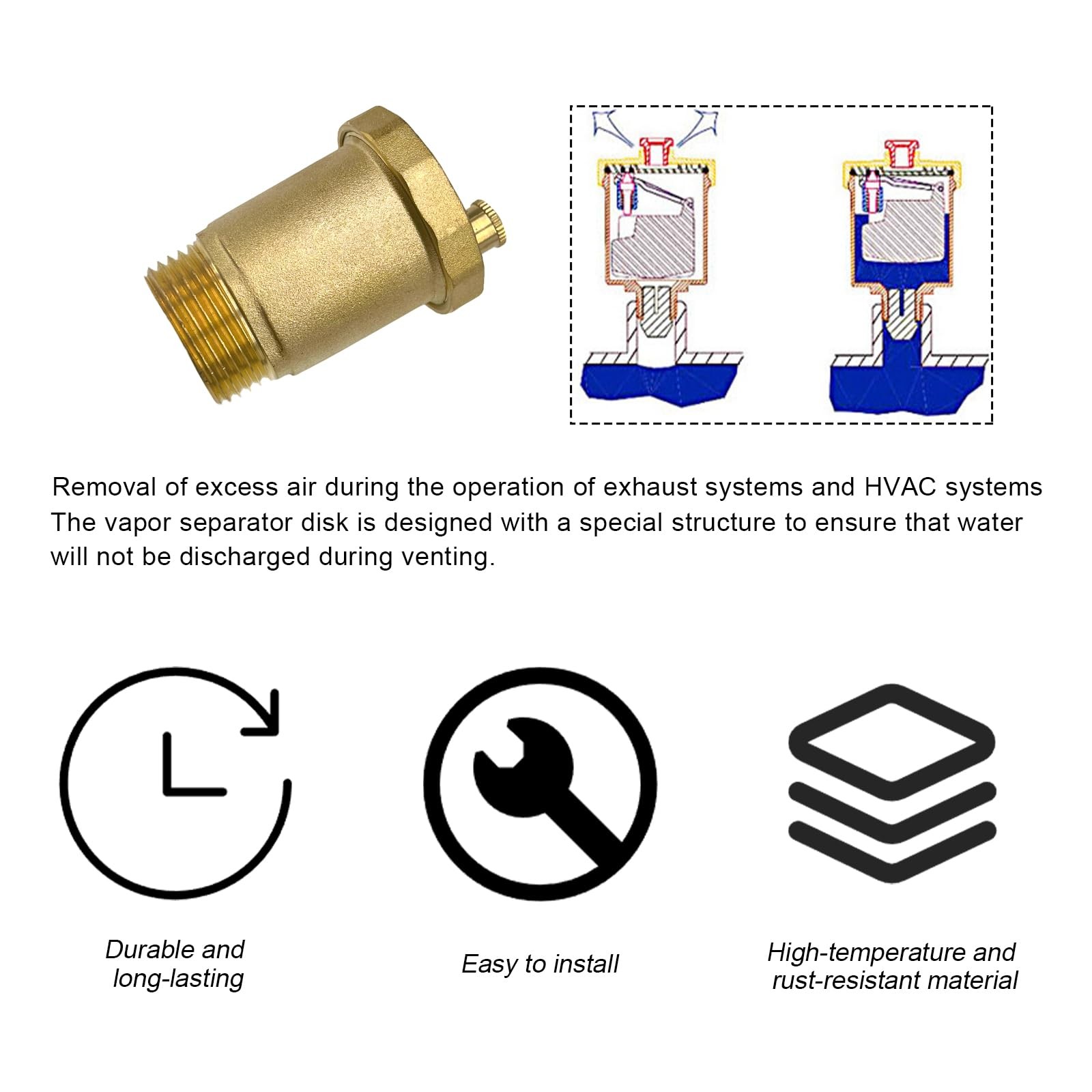 KVAEY Brass Automatic Float Valve, 1/2" Male NPT Thread Air Bleeder 1"