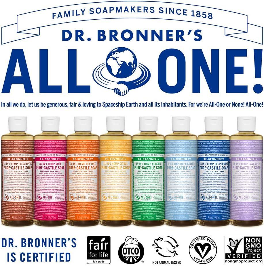 Dr Bronner Organic Moisturising Pure Castile Liquid Soap - All Sizes
