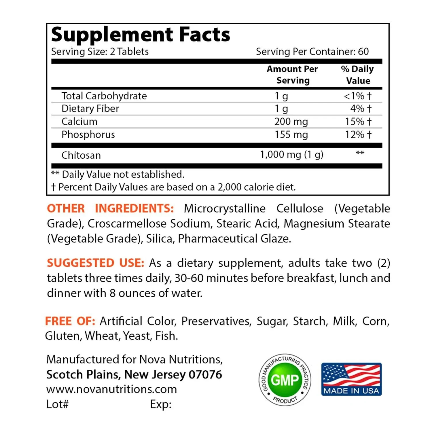 Nova Nutritions Chitosan 500 mg 120 Tablet